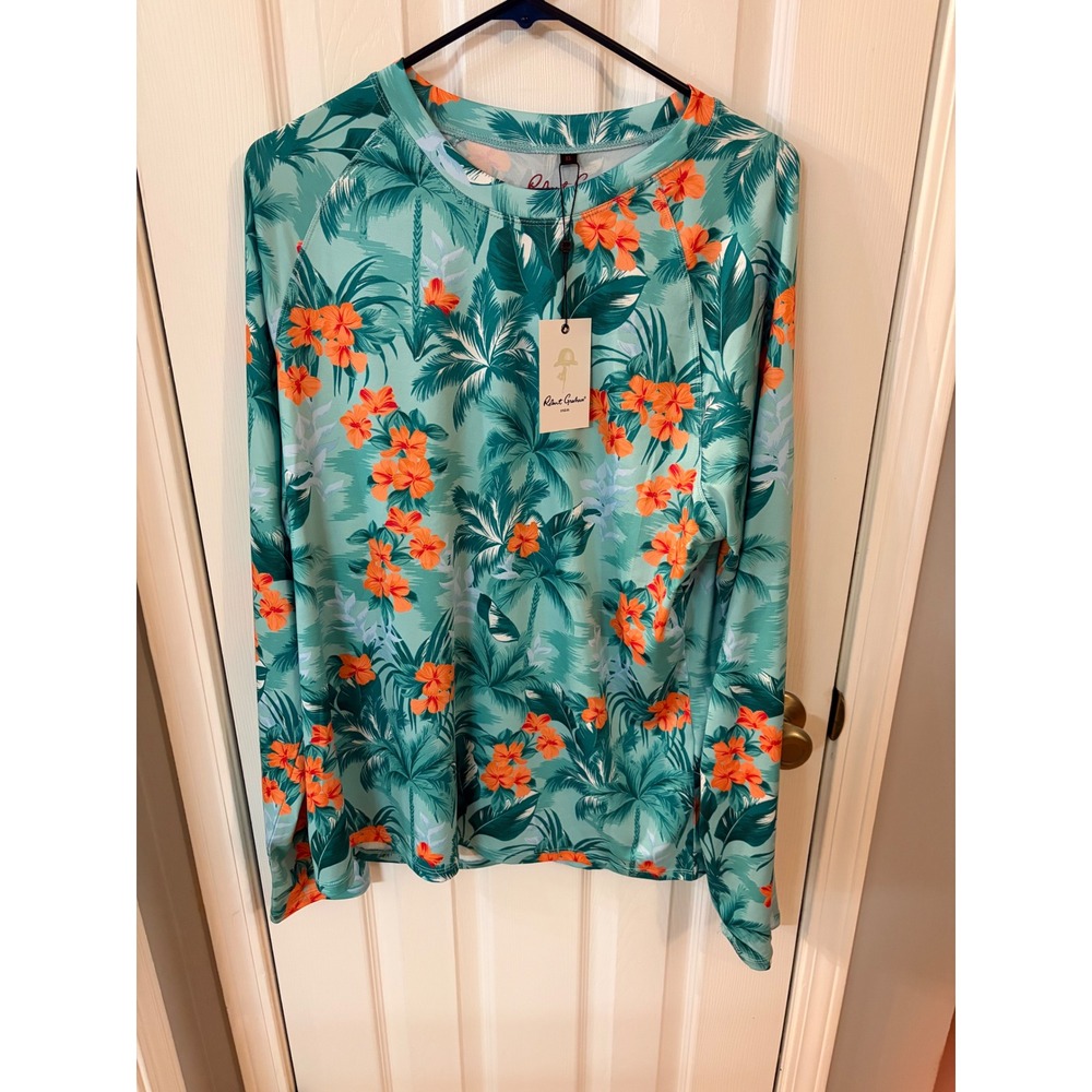 Robert Graham Rash Guard Mens XL Cabbage Green Tropical Forest UPF 50+ SMRG114
